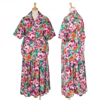 ケンゾーKENZO コットン花柄セットアップスーツ ピンク緑他