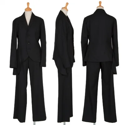 ヨウジヤマモト ファムyohji yamamoto femme ウールアシンメトリーデザインセットアップスーツ 黒