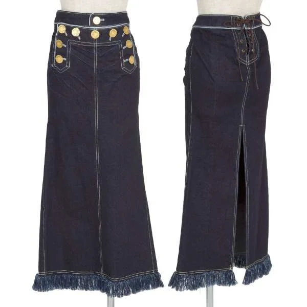 【SALE】ジーンズポールゴルチエjean's Paul GAULTIER バックレースアップフリンジデニムスカート