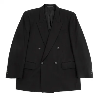 コムデギャルソンオムCOMME des GARCONS HOMME ウールギャバピークドラペルダブルジャケット 黒