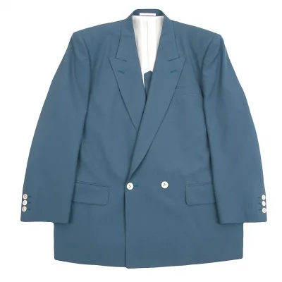 コムデギャルソンオムCOMME des GARCONS HOMME ウールピークドラペルダブルジャケット ブルーグレー