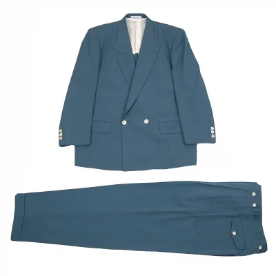 コムデギャルソンオムCOMME des GARCONS HOMME ウールピークドラペルダブルセットアップスーツ ブルーグレー