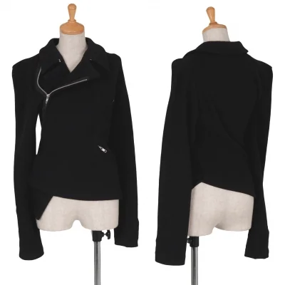 【SALE】コムコム コムデギャルソンCOMME des GARCONS ウールストレッチ斜行デザインライダースジャケット 黒