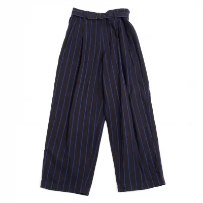 イッセイミヤケ メンISSEY MIYAKEMEN サイトベルトストライプ2タックコットンパンツ 紺青