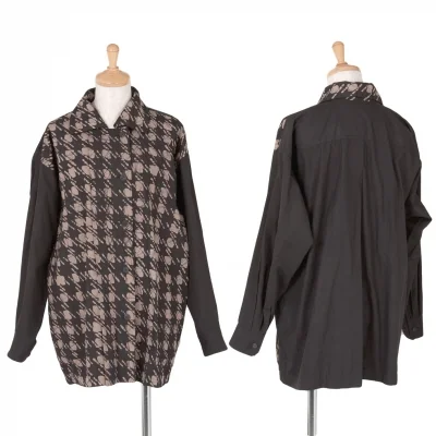 【SALE】イッセイミヤケISSEY MIYAKE石目模様切替コットンシャツジャケット 黒茶