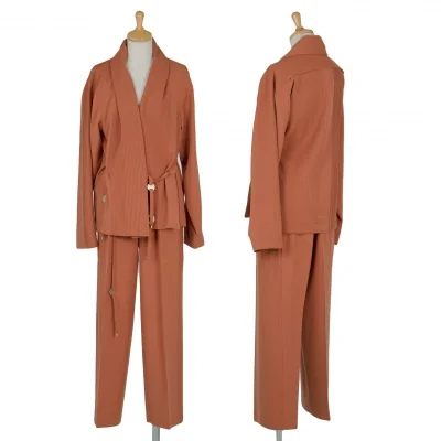 【SALE】イッセイミヤケISSEY MIYAKEウールプリーツ切り替えセットアップスーツ オレンジ