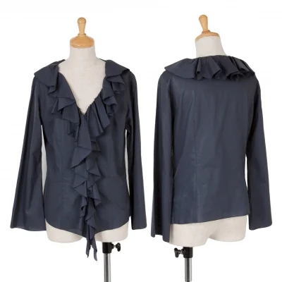 【SALE】レキップ ヨシエイナバL'EQUIPE yoshie inaba ラメフリルコットンブラウス 青