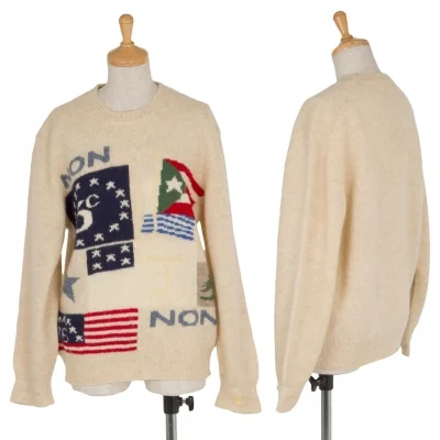 【SALE】マドモアゼルノンノンMademoiselle NON NON 国旗柄クルーネックニット ベージュ