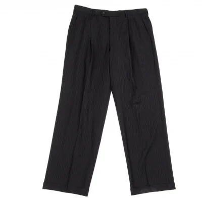 【SALE】アルマーニ コレッツィオーニARMANI COLLEZIONI ウールストライプスラックスパンツ 黒