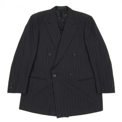 アルマーニ コレッツィオーニARMANI COLLEZIONI ウールストライプダブルジャケット 黒