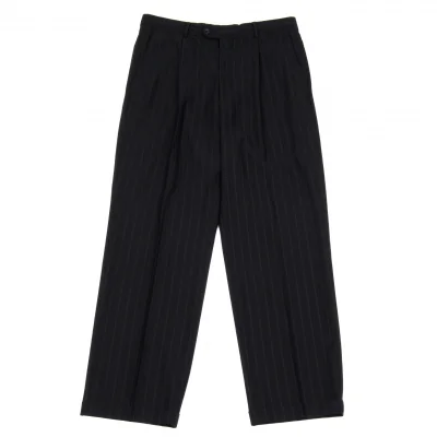 アルマーニ コレッツィオーニARMANI COLLEZIONI ウールストライプ１タックスラックスパンツ 黒