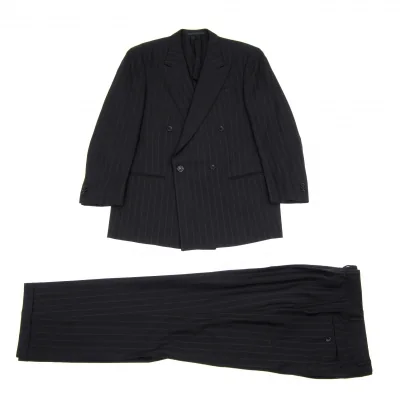 アルマーニ コレッツィオーニARMANI COLLEZIONI ウールストライプダブルセットアップスーツ 黒