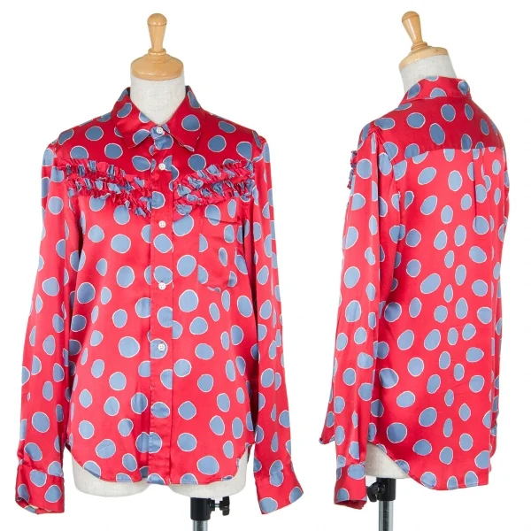 コムコム コムデギャルソンCOMME des GARCONS フリル装飾ドット柄シルクシャツ