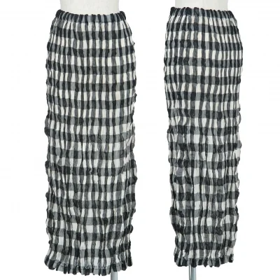 イッセイミヤケISSEY MIYAKE プリーツブロックチェックロングスカート 黒ベージュ
