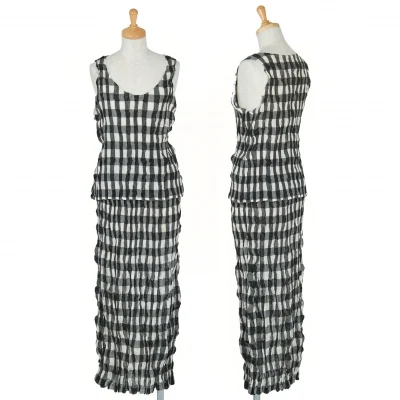 イッセイミヤケISSEY MIYAKE プリーツブロックチェックセットアップスーツ 黒ベージュ