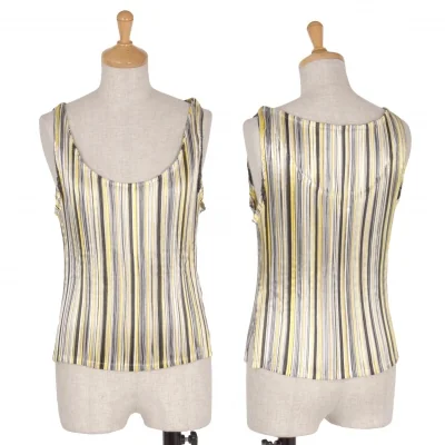イッセイミヤケ ホワイトレーベルISSEY MIYAKE WHITELABEL 光沢カラフルプリーツタンクトップ 黄グレーオフ