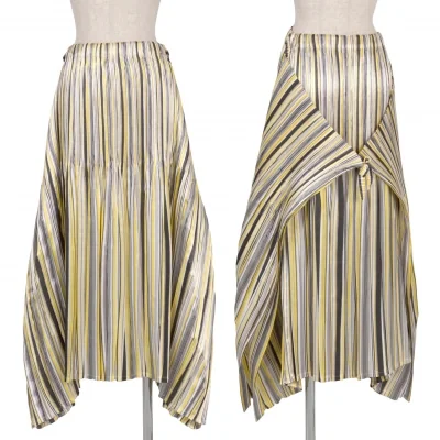 イッセイミヤケ ホワイトレーベルISSEY MIYAKE WHITELABEL 光沢カラフルプリーツフレアスカート 黄グレーオフ