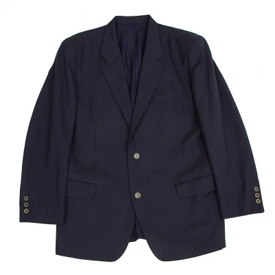 イッセイミヤケ メンISSEY MIYAKEMEN ウールヘリンボーンデザインジャケット 紺