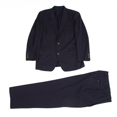 イッセイミヤケ メンISSEY MIYAKEMEN ウールヘリンボーンセットアップスーツ 紺