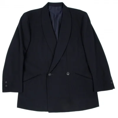 イッセイミヤケ メンISSEY MIYAKEMEN ウールギャバヘチマカラーダブルジャケット 紺