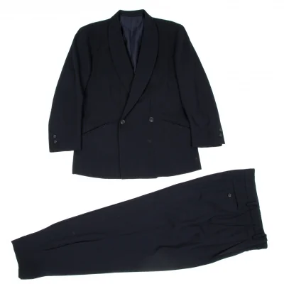 イッセイミヤケ メンISSEY MIYAKEMEN ウールギャバヘチマカラーセットアップスーツ 紺