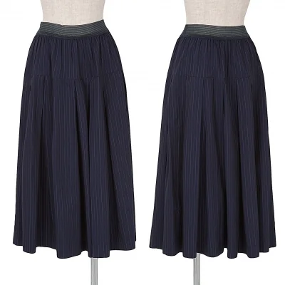 【SALE】リミフゥLIMI feu 混紡レーヨンストライプボックスプリーツスカート 紺紫
