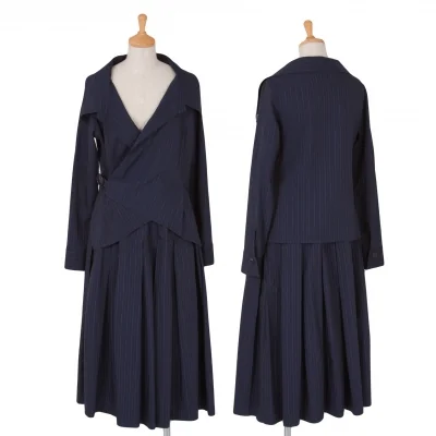 【SALE】リミフゥLIMI feu 混紡レーヨンストライプセットアップスーツ 紺紫