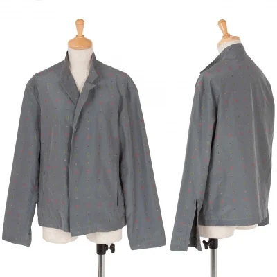 リミフゥLIMI feu エスニック柄刺繍スタンドカラーボタンレスジャケット グレー赤他