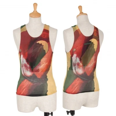 ジャンポールゴルチエファムJean Paul GAULTIER FEMME フラミンゴプリントパワーネットタンクトップ マルチ