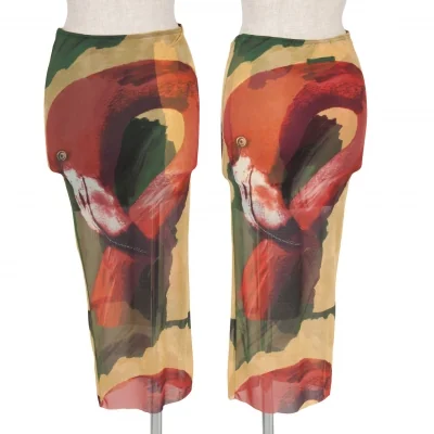 ジャンポールゴルチエ ファムJean Paul GAULTIER FEMME フラミンゴプリントパワーネットスカート マルチ