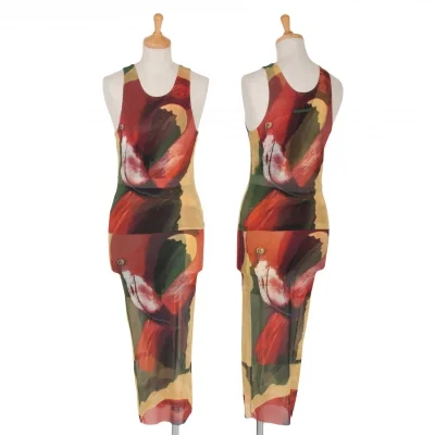 ジャンポールゴルチエファムJean Paul GAULTIER FEMME フラミンゴプリントパワーネットセットアップ マルチ