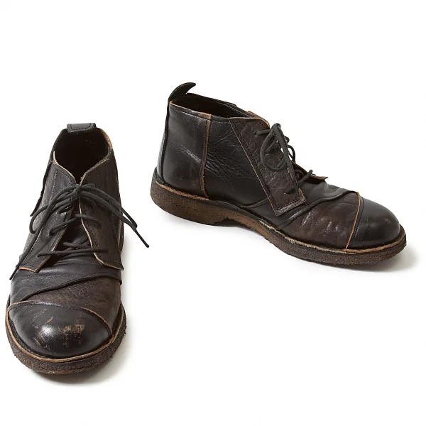 ヨウジヤマモト プールオムYohji Yamamoto POUR HOMME レザー切替デザインラバーソールショートブーツ