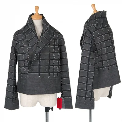 イッセイミヤケハートISSEY MIYAKE HaaT デニム貼付けシースルーダブルジャケット グレー