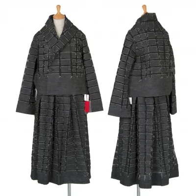 イッセイミヤケハートISSEY MIYAKE HaaT デニム貼付けシースルーダブルセットアップ グレー