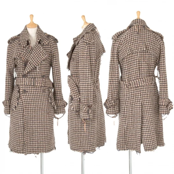 ジュンヤワタナベ コムデギャルソンJUNYA WATANABE COMME des GARCONS ウール縮絨裁ち切りダブルボタン千鳥柄コート