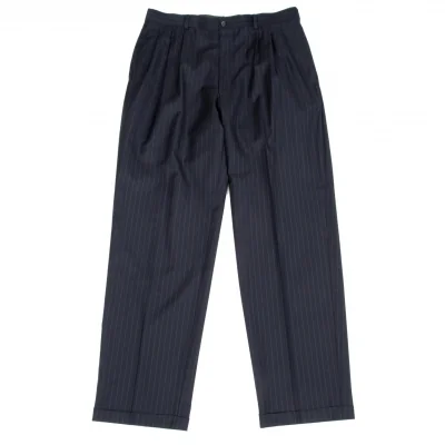 【SALE】パパスPapas ウールストライプスリータックパンツ 紺グレー