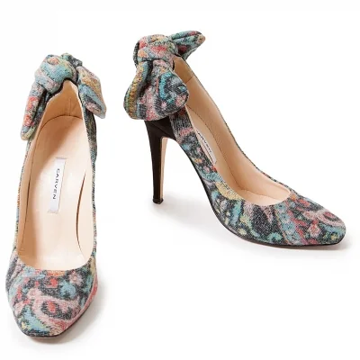 カルヴェンCARVEN ジャガード織りリボンパンプス 37(23.5位）