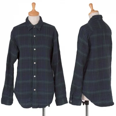 【最終値下げ】45rpm コットンチェック長袖シャツ 青緑