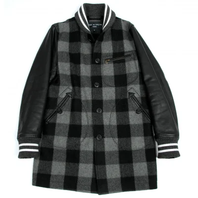 【SALE】コムデギャルソン オムCOMME des GARCONS HOMME 袖レザー切替ウールチェックスタジャン