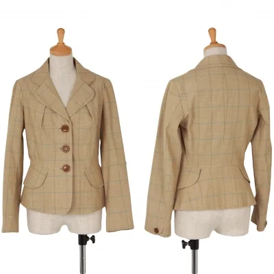 ヴィヴィアンウエストウッド レッドレーベルVivienne Westwood Red Label コットンチェック3Bジャケット ベージュ緑他