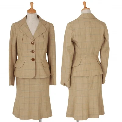 ヴィヴィアンウエストウッド レッドレーベルVivienne Westwood Red Label コットンチェックセットアップスーツ ベージュ緑他