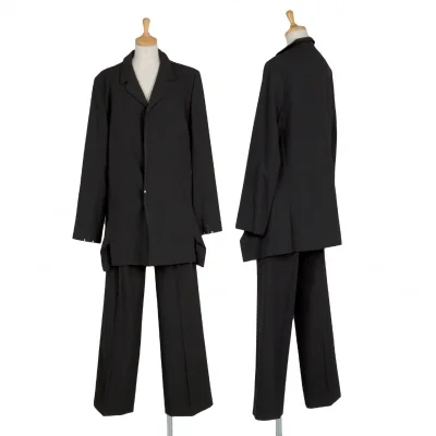 ヨウジヤマモト ファムYohji Yamamoto FEMME ウールギャバステッチデザインセットアップスーツ 黒