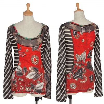 【最終値下げ】ジャンポールゴルチエ ソレイユJean Paul GAULTIER FEMME SOLEIL ボーダーパワーネット切替花柄プリントカットソー