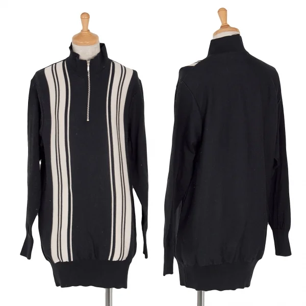 Y's Knit Line design cotton zip pullover Black About M (K-36468)