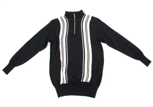 Y's Knit Line design cotton zip pullover Black About M (K-36468)