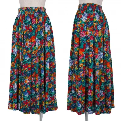 ケンゾーKENZO 花柄ウールスカート 赤青マルチ