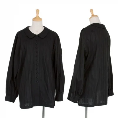 【SALE】ケンゾーコンポジションKENZO Composition 透かしストライプ織り丸襟コットンシャツ 黒