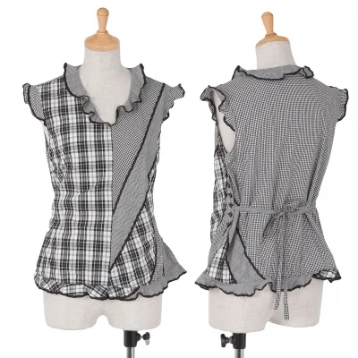 インゲボルグINGEBORG チェック切替デザインノースリーブトップス 黒白