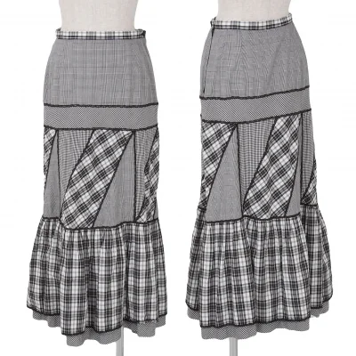 インゲボルグINGEBORG チェック切替デザインスカート 黒白