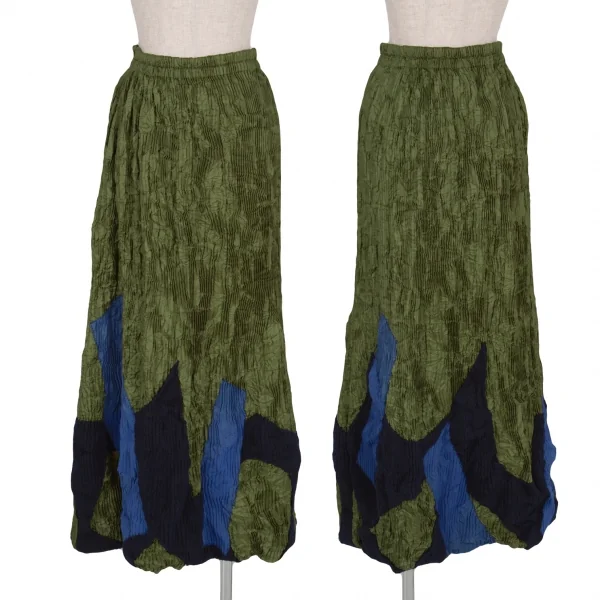 PLEATS PLEASE　スカート 　パッチワーク イッセイミヤケISSEY MIYAKEフリースパッチワークプリーツスカート スカート